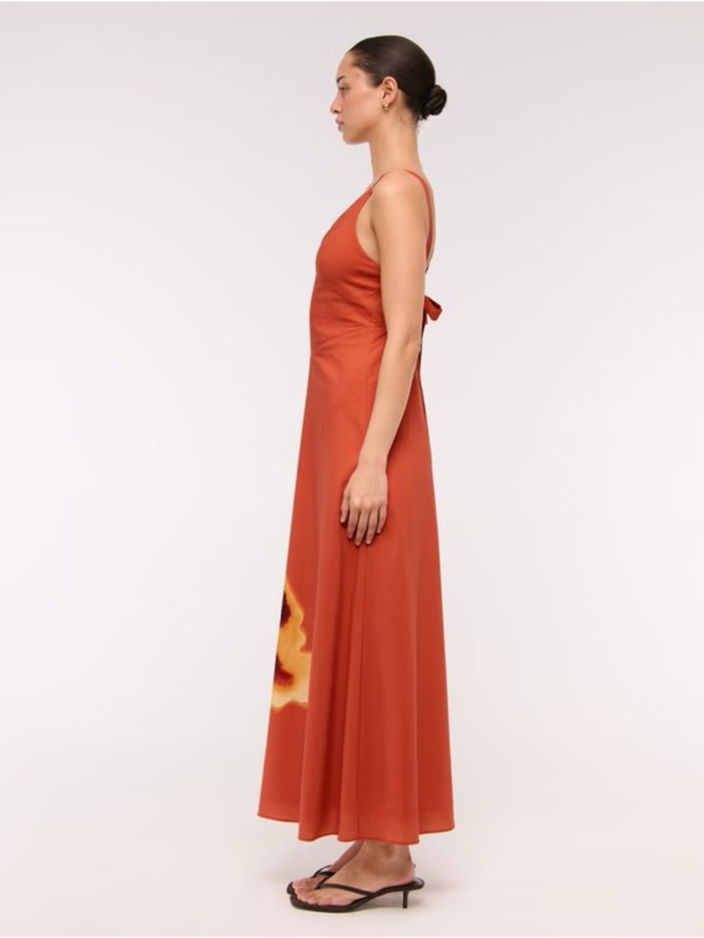 Abercrombie Dipped Waist Hardware Maxi Dress Orange Floral Size XS - Picture 4 of 8